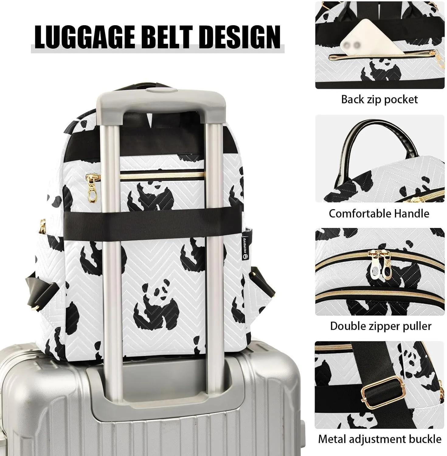 Exnundod Ink Painting Pandas Mini Backpack Purse for Women, Asian Chinese Art Travel Backpack Fashion Backpack Lightweight Shoulder Bag Small Casual Daypack,Medium