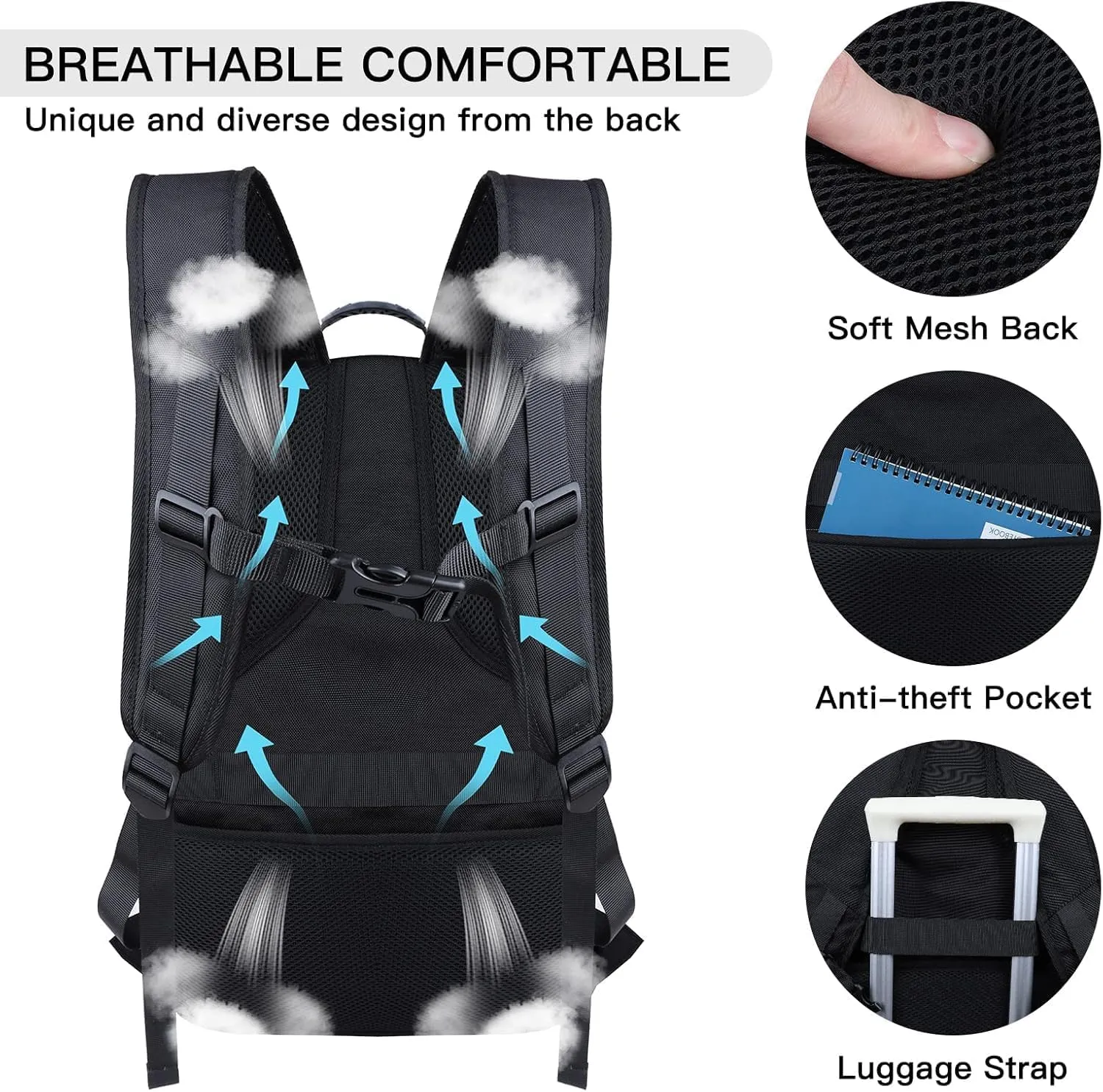 Extra Large Travel Laptop Backpack, 17.3 Inch Carry on Backpack for Men Women with USB Port, 50L Anti Theft Water Resistant College Bussiness TSA Airline Approved Work Computer Backpack, Black