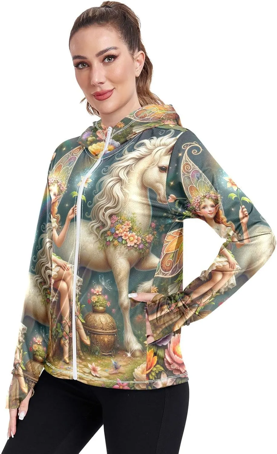 Fairy Unicorn Upf Jacket Upf 50 , Long Sleeve Zip up Outdoor Shirt