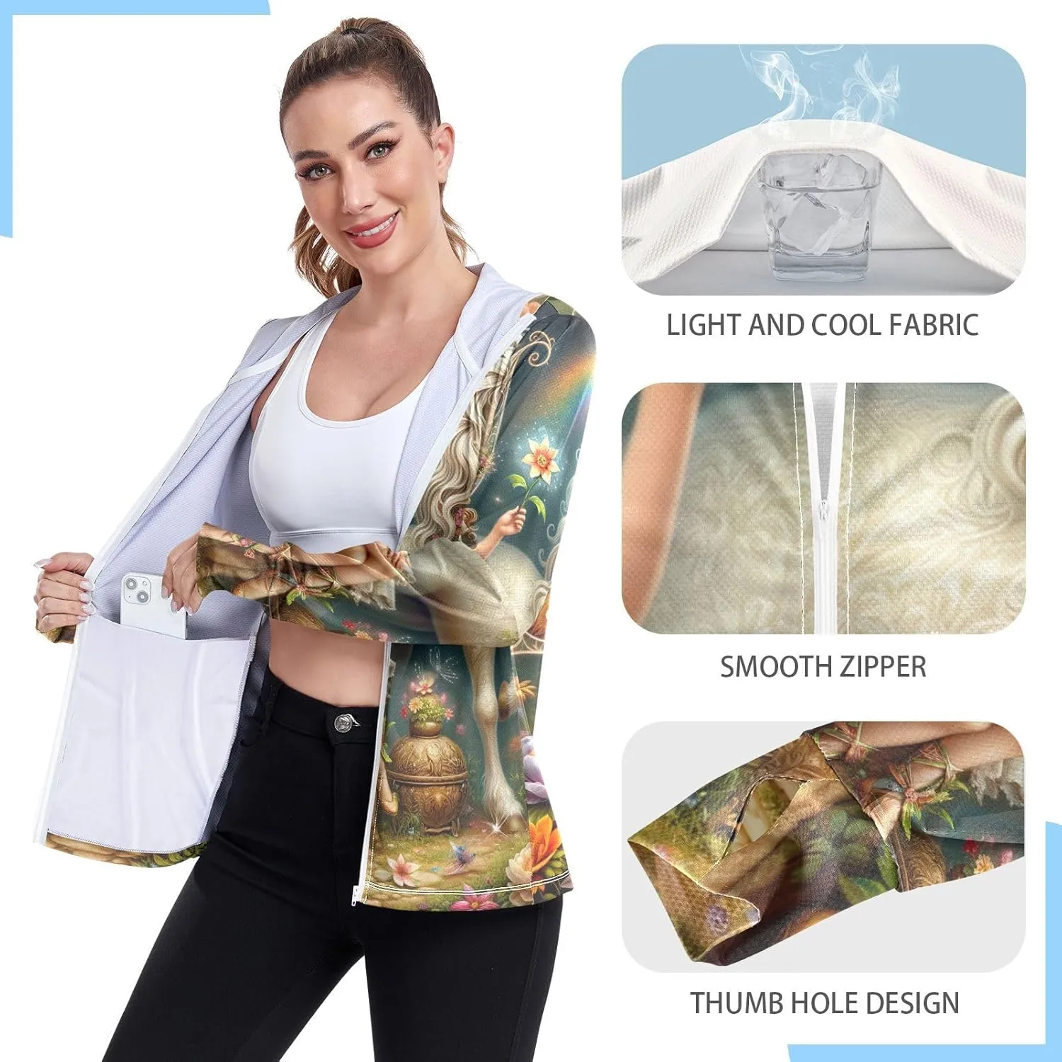 Fairy Unicorn Upf Jacket Upf 50 , Long Sleeve Zip up Outdoor Shirt