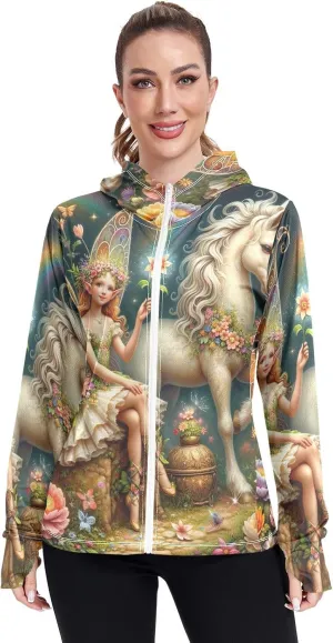 Fairy Unicorn Upf Jacket Upf 50 , Long Sleeve Zip up Outdoor Shirt
