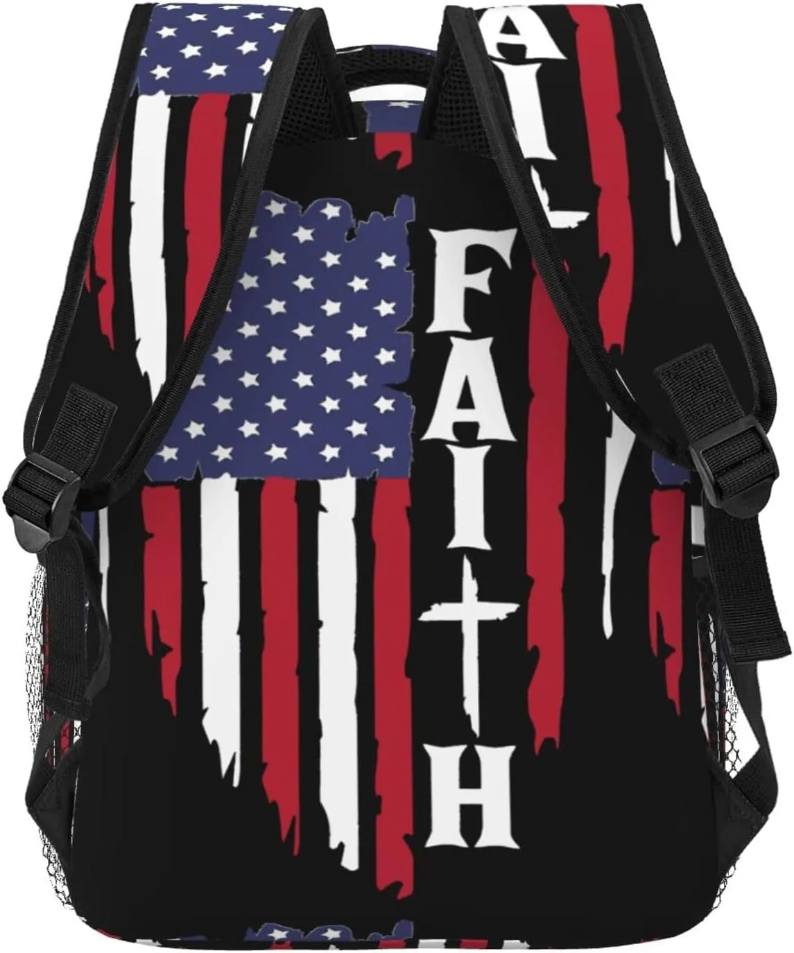 Faith American Flag Backpack Casual Pack Bag Laptop Backpack With Side Pocket Front Zipper Pocket Bookpack Travel Daypack Picnic Rucksack