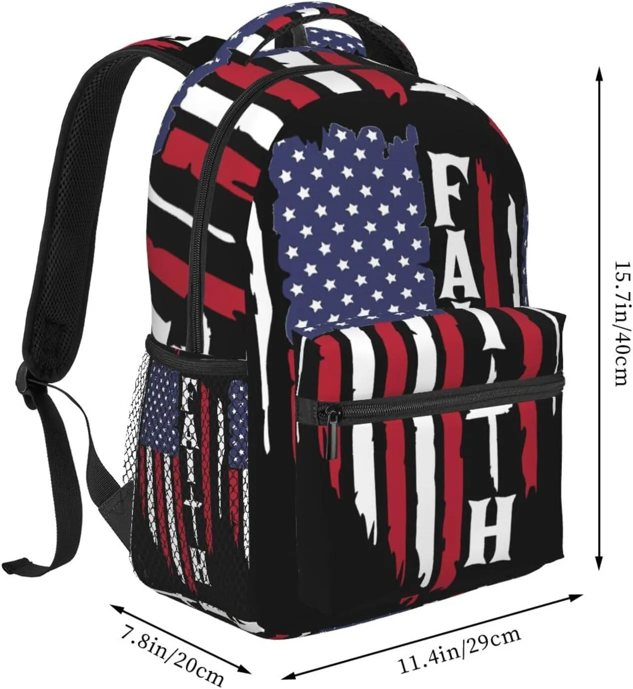 Faith American Flag Backpack Casual Pack Bag Laptop Backpack With Side Pocket Front Zipper Pocket Bookpack Travel Daypack Picnic Rucksack