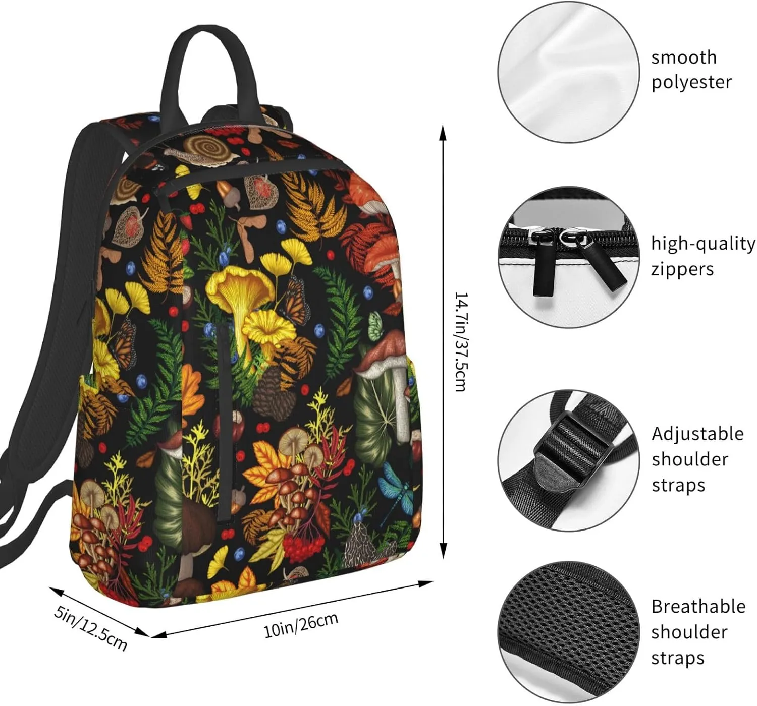 Fall Mushroom Leaves Travel Laptop Backpack Womens Mens Bag Bookbag