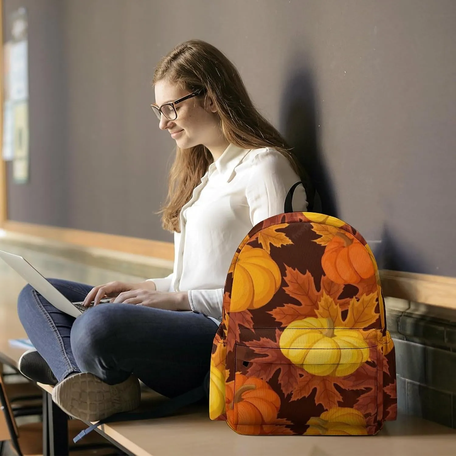 Fall Pumpkin Large Capacity Backpack, Simple And Practical, Exquisite And Minimalist Design