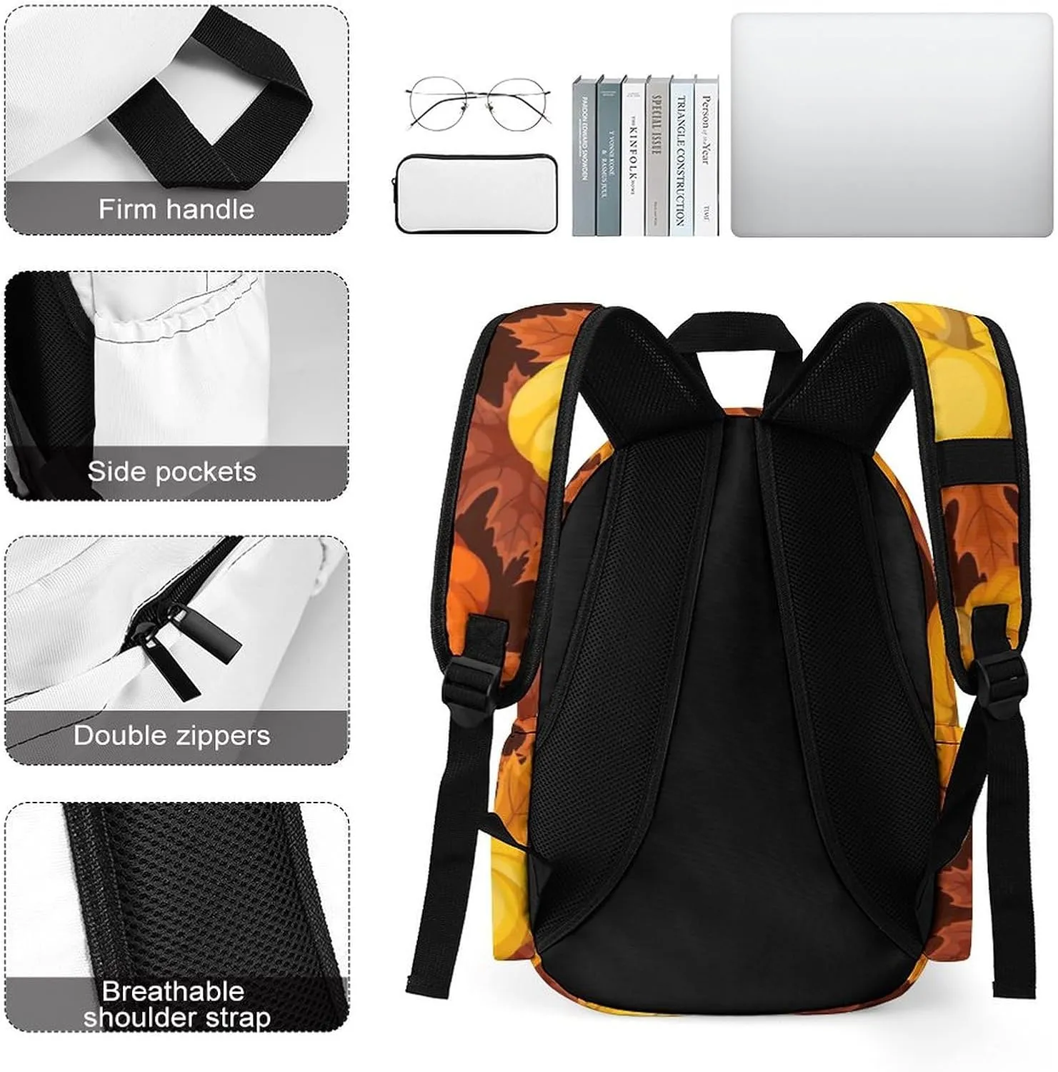 Fall Pumpkin Large Capacity Backpack, Simple And Practical, Exquisite And Minimalist Design