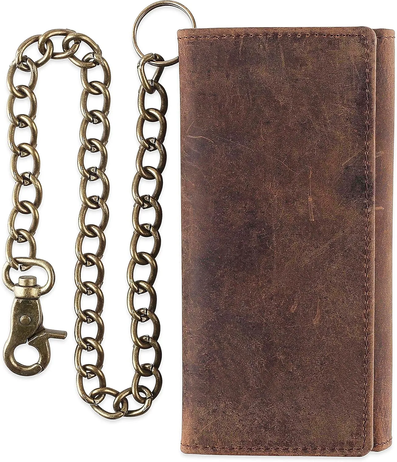F&L CLASSIC RFID Blocking Mens Tri-fold Long Style Cowhide Leather Steel Chain Wallet,buffalo vintage leather