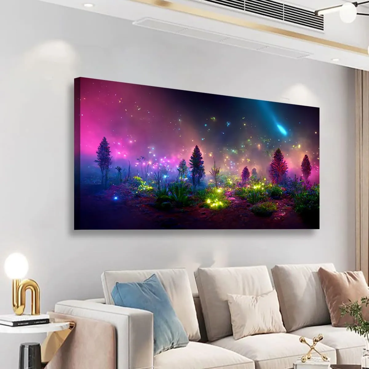 Fantastic Starry light Canvas Wall Art for Living room Office Bedroom Purple Dream Wall Art Print Paintings Modern Forest Fog Pictures Wall Decor Artwork Waterproof Ready to Hang - 20in * 40inch