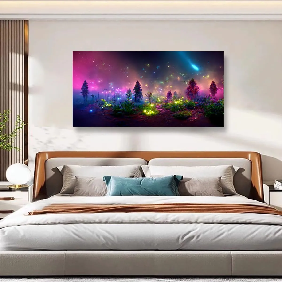 Fantastic Starry light Canvas Wall Art for Living room Office Bedroom Purple Dream Wall Art Print Paintings Modern Forest Fog Pictures Wall Decor Artwork Waterproof Ready to Hang - 20in * 40inch