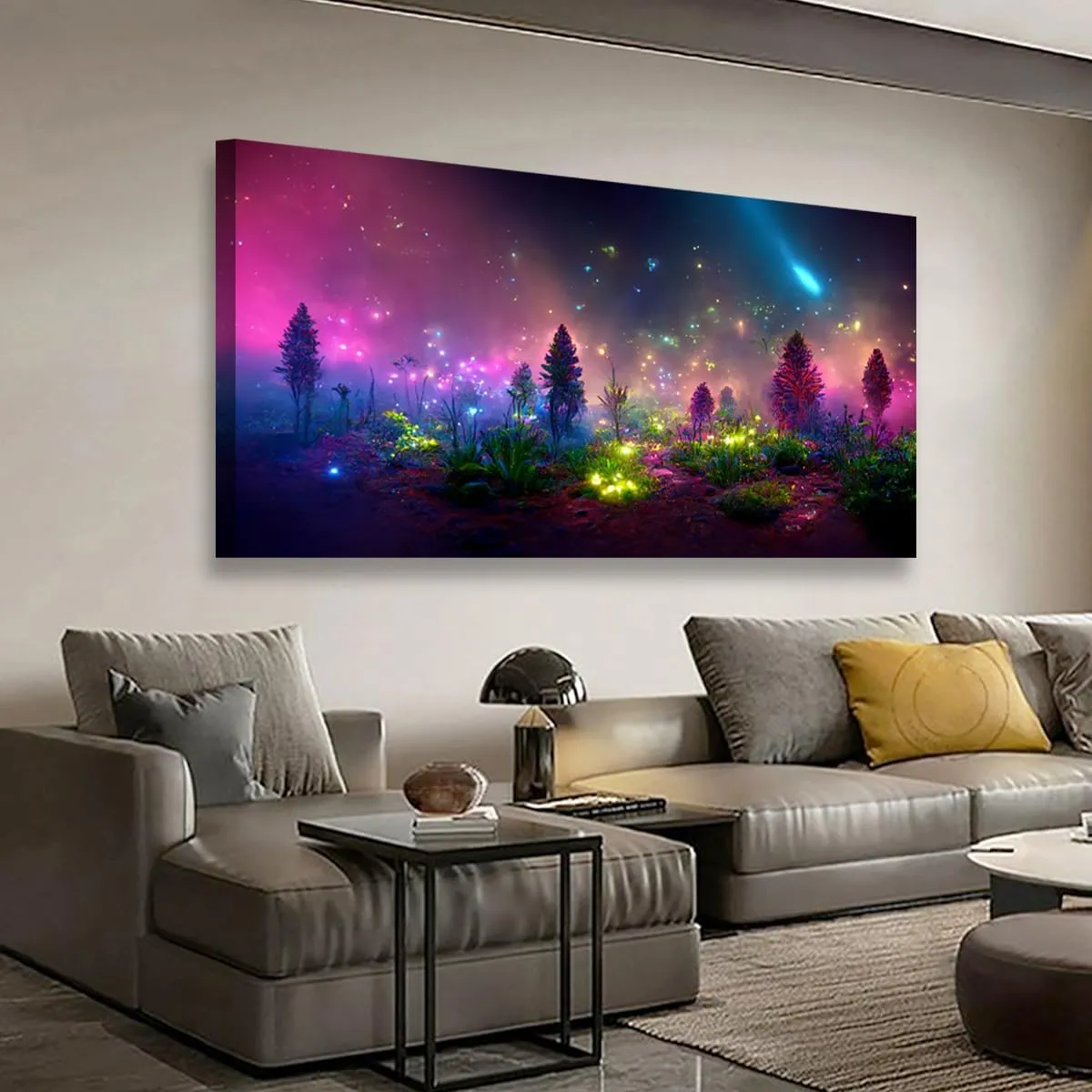Fantastic Starry light Canvas Wall Art for Living room Office Bedroom Purple Dream Wall Art Print Paintings Modern Forest Fog Pictures Wall Decor Artwork Waterproof Ready to Hang - 20in * 40inch