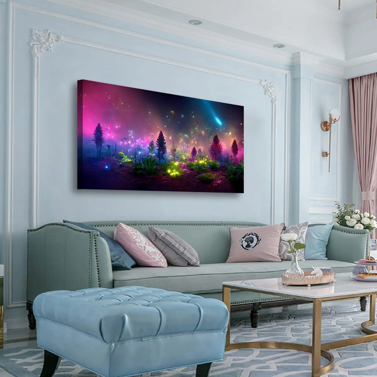 Fantastic Starry light Canvas Wall Art for Living room Office Bedroom Purple Dream Wall Art Print Paintings Modern Forest Fog Pictures Wall Decor Artwork Waterproof Ready to Hang - 20in * 40inch