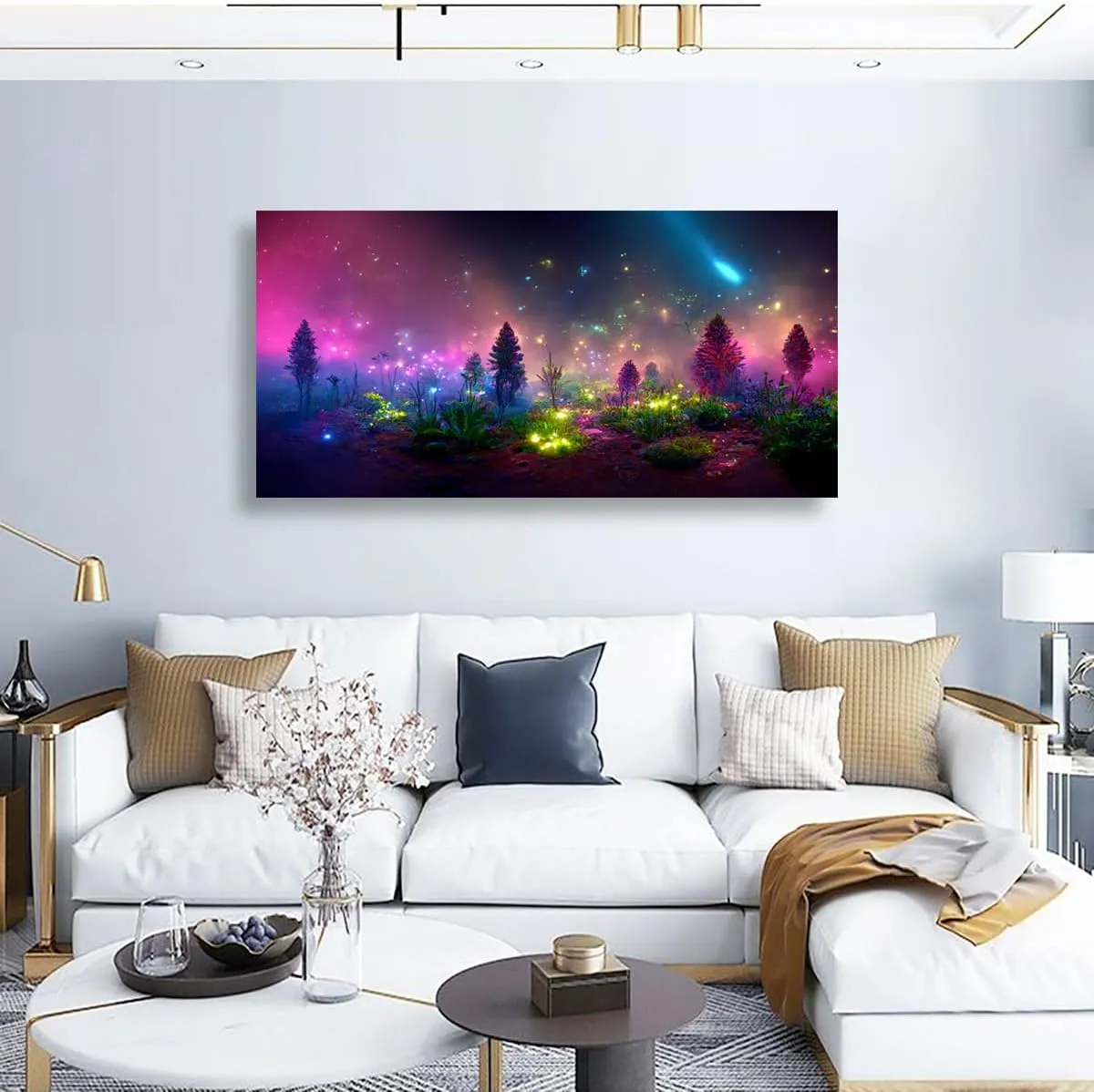 Fantastic Starry light Canvas Wall Art for Living room Office Bedroom Purple Dream Wall Art Print Paintings Modern Forest Fog Pictures Wall Decor Artwork Waterproof Ready to Hang - 20in * 40inch