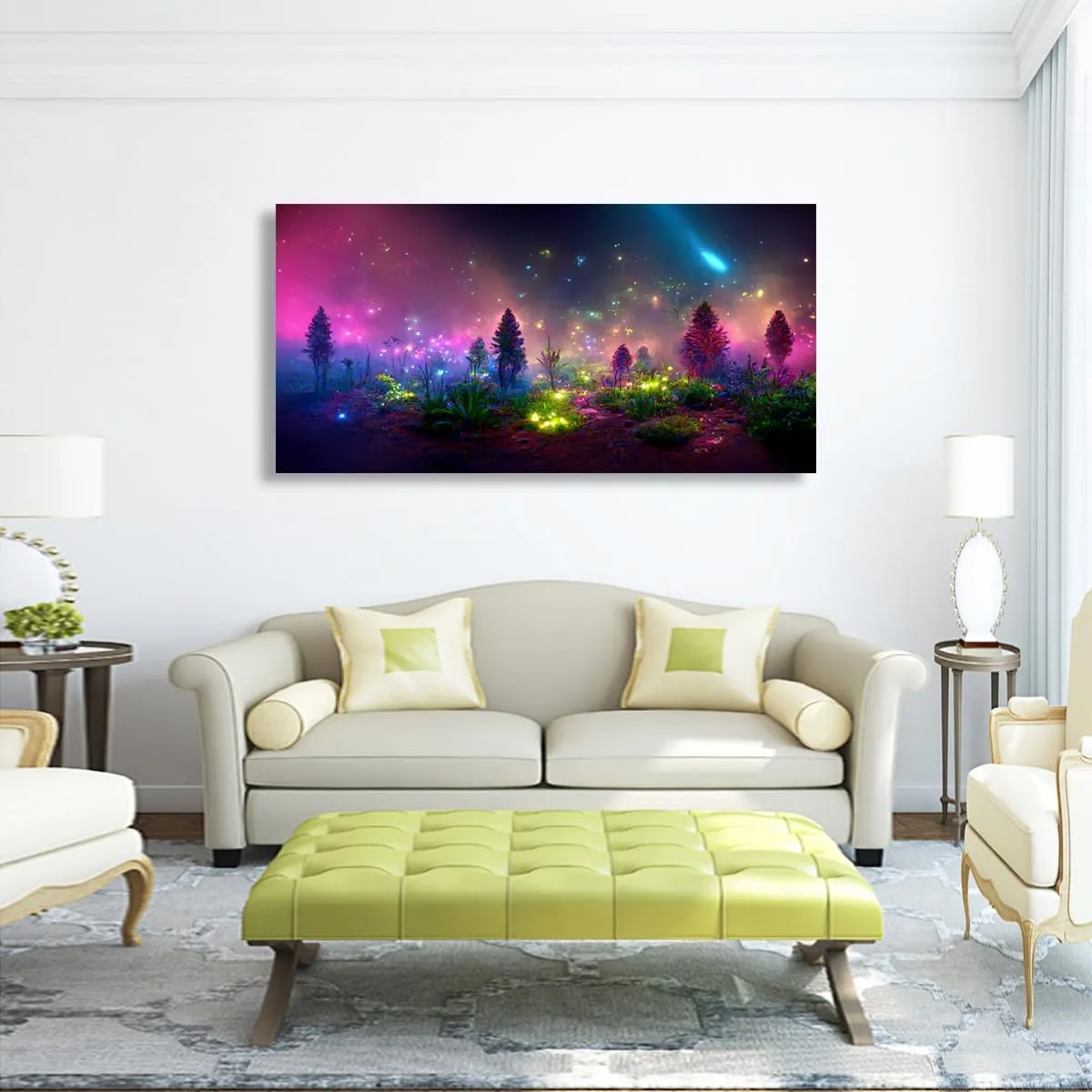 Fantastic Starry light Canvas Wall Art for Living room Office Bedroom Purple Dream Wall Art Print Paintings Modern Forest Fog Pictures Wall Decor Artwork Waterproof Ready to Hang - 20in * 40inch