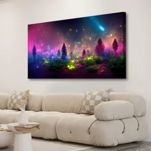 Fantastic Starry light Canvas Wall Art for Living room Office Bedroom Purple Dream Wall Art Print Paintings Modern Forest Fog Pictures Wall Decor Artwork Waterproof Ready to Hang - 20in * 40inch