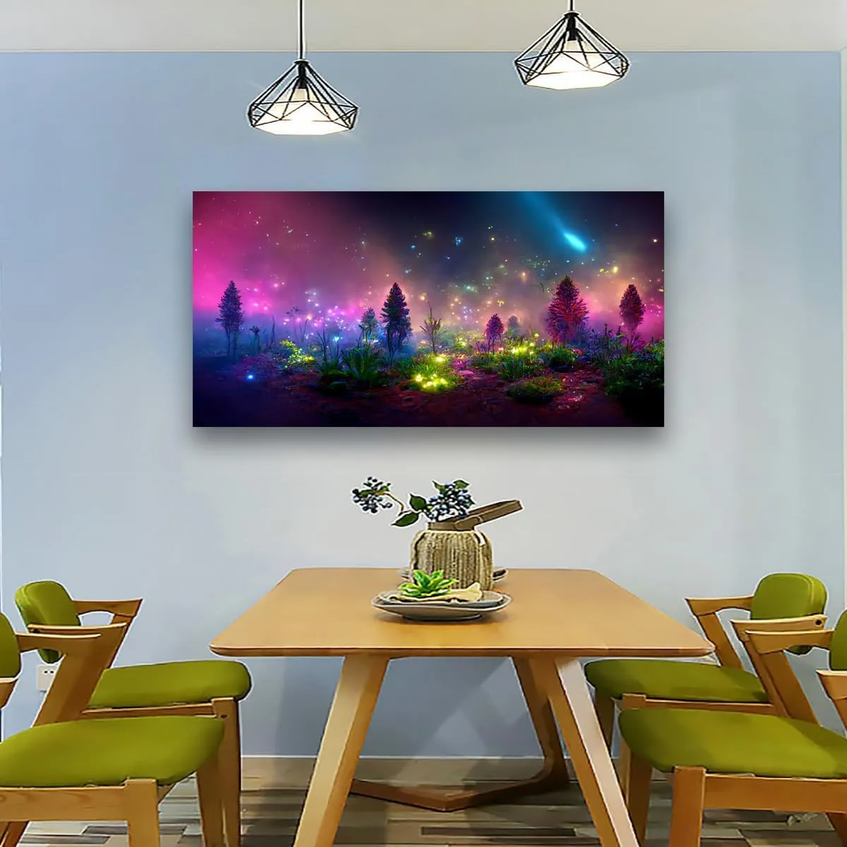 Fantastic Starry light Canvas Wall Art for Living room Office Bedroom Purple Dream Wall Art Print Paintings Modern Forest Fog Pictures Wall Decor Artwork Waterproof Ready to Hang - 20in * 40inch