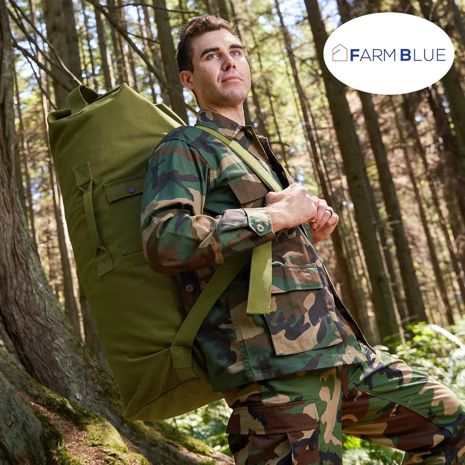 Farm Blue Brand Military Style GI’s Duffle -Simply the BEST 2 Strap Top Load XLarge Duffel on the market - Durable 18oz Canvas -4 Tactical Gear to Dorm -Summer Camp or Laundry Bag - 22" x 38" OD Green