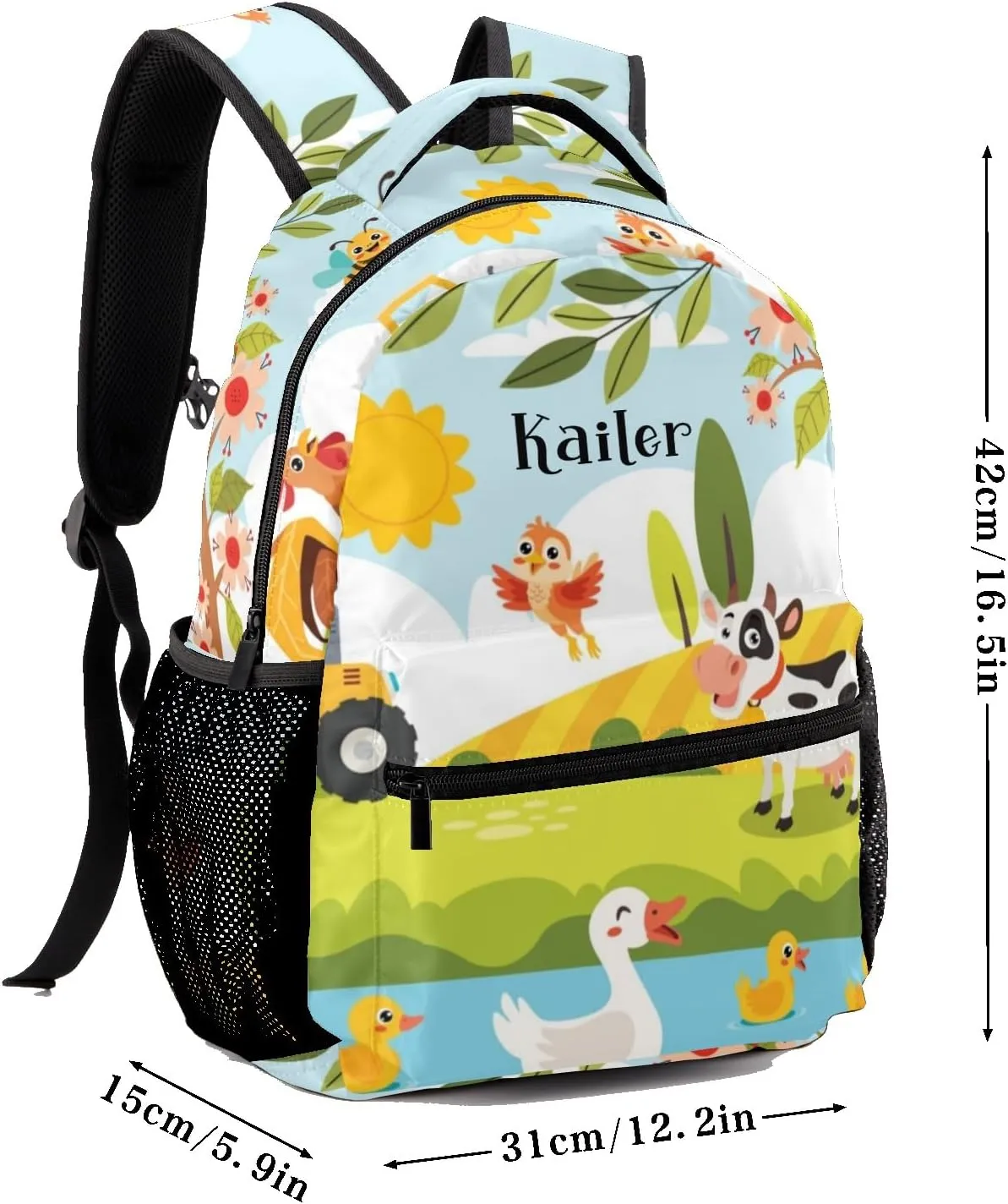 Farm Cute Animals Personalized School Backpack for Kid Boy Girls Primary Daypack Bookbag Custom Name Travel Bag