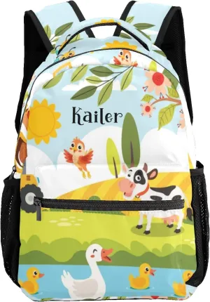 Farm Cute Animals Personalized School Backpack for Kid Boy Girls Primary Daypack Bookbag Custom Name Travel Bag