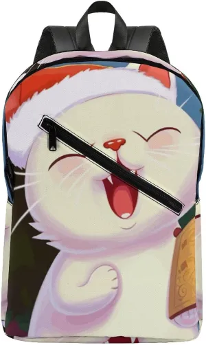 Fashion Backpack, Cute Cat Sing Christmas Carols Print Travel Backpack Laptop Backpack Hiking Backpack Comfortable Backpack Casual Backpack, Style