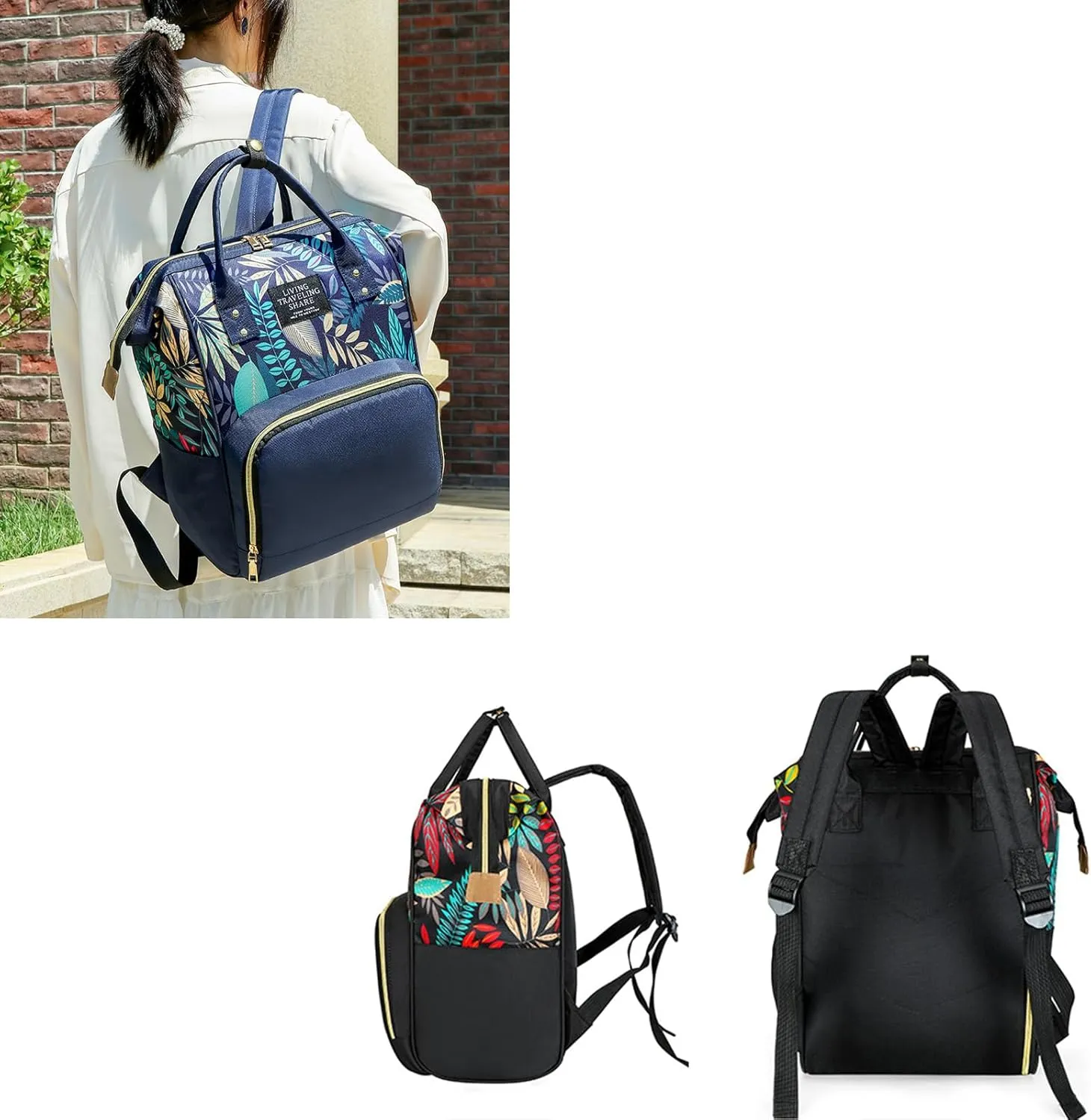 Fashion Diaper Backpack Waterproof Mommy Bag, Large Capacity Diaper Bag Travel Multi-functional Backpack Baby Boy Girl (Blue 1)
