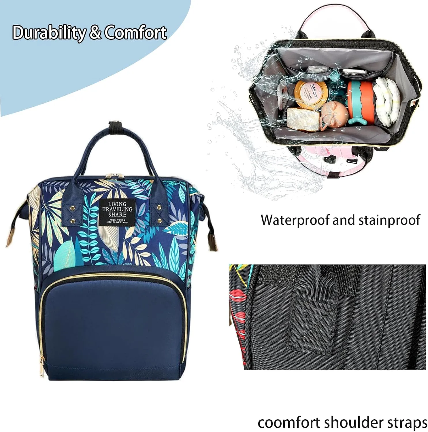 Fashion Diaper Backpack Waterproof Mommy Bag, Large Capacity Diaper Bag Travel Multi-functional Backpack Baby Boy Girl (Blue 1)