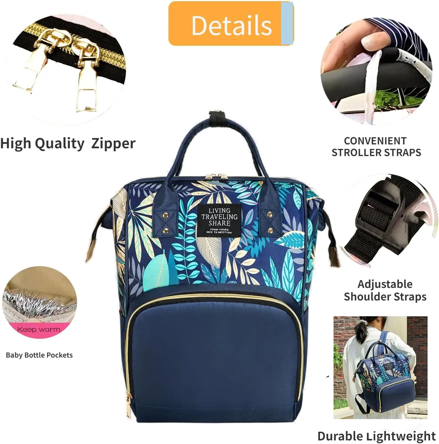 Fashion Diaper Backpack Waterproof Mommy Bag, Large Capacity Diaper Bag Travel Multi-functional Backpack Baby Boy Girl (Blue 1)