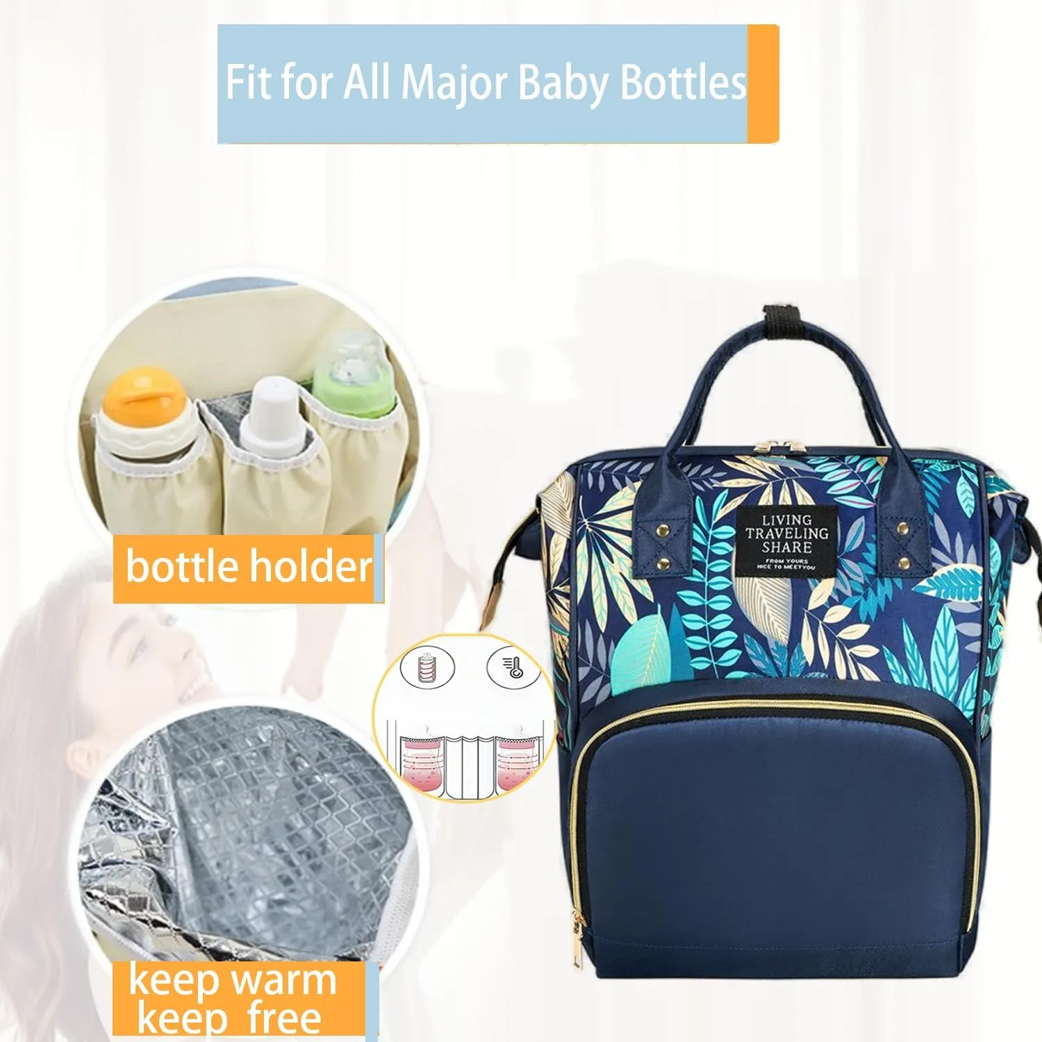 Fashion Diaper Backpack Waterproof Mommy Bag, Large Capacity Diaper Bag Travel Multi-functional Backpack Baby Boy Girl (Blue 1)