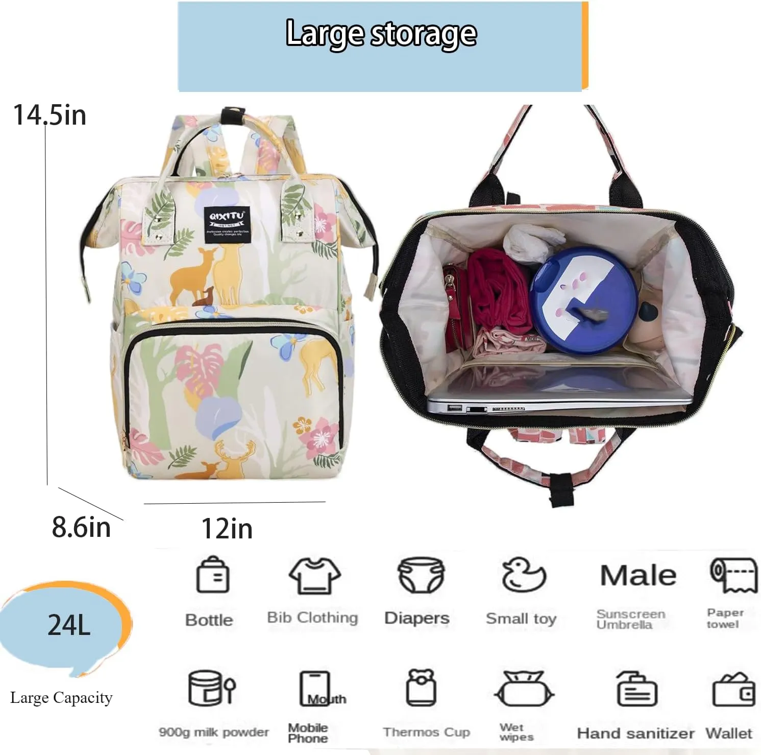 Fashion Diaper Backpack Waterproof Mommy Bag, Large Capacity Diaper Bag Travel Multi-functional Backpack Baby Boy Girl (Cute 1)