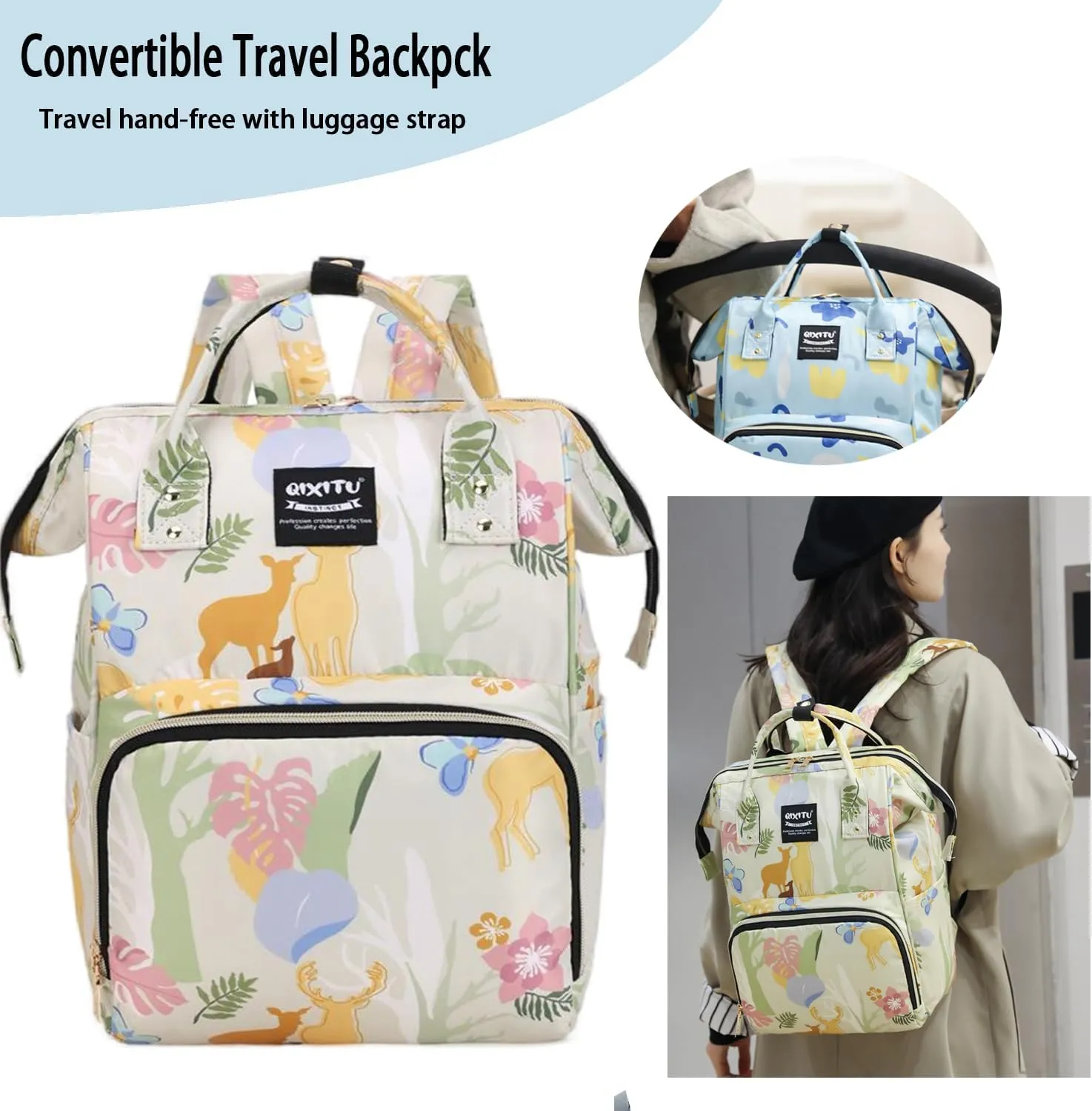 Fashion Diaper Backpack Waterproof Mommy Bag, Large Capacity Diaper Bag Travel Multi-functional Backpack Baby Boy Girl (Cute 1)