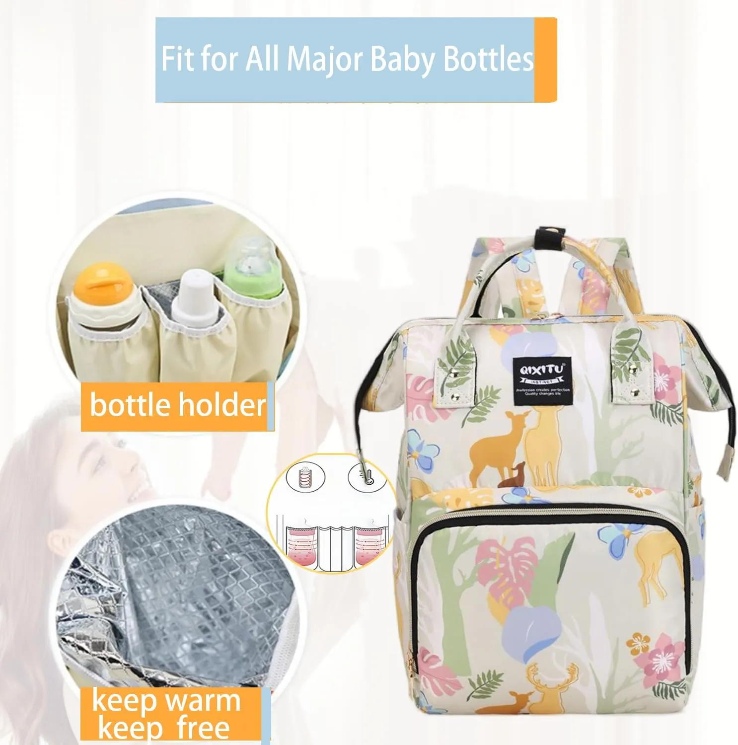 Fashion Diaper Backpack Waterproof Mommy Bag, Large Capacity Diaper Bag Travel Multi-functional Backpack Baby Boy Girl (Cute 1)