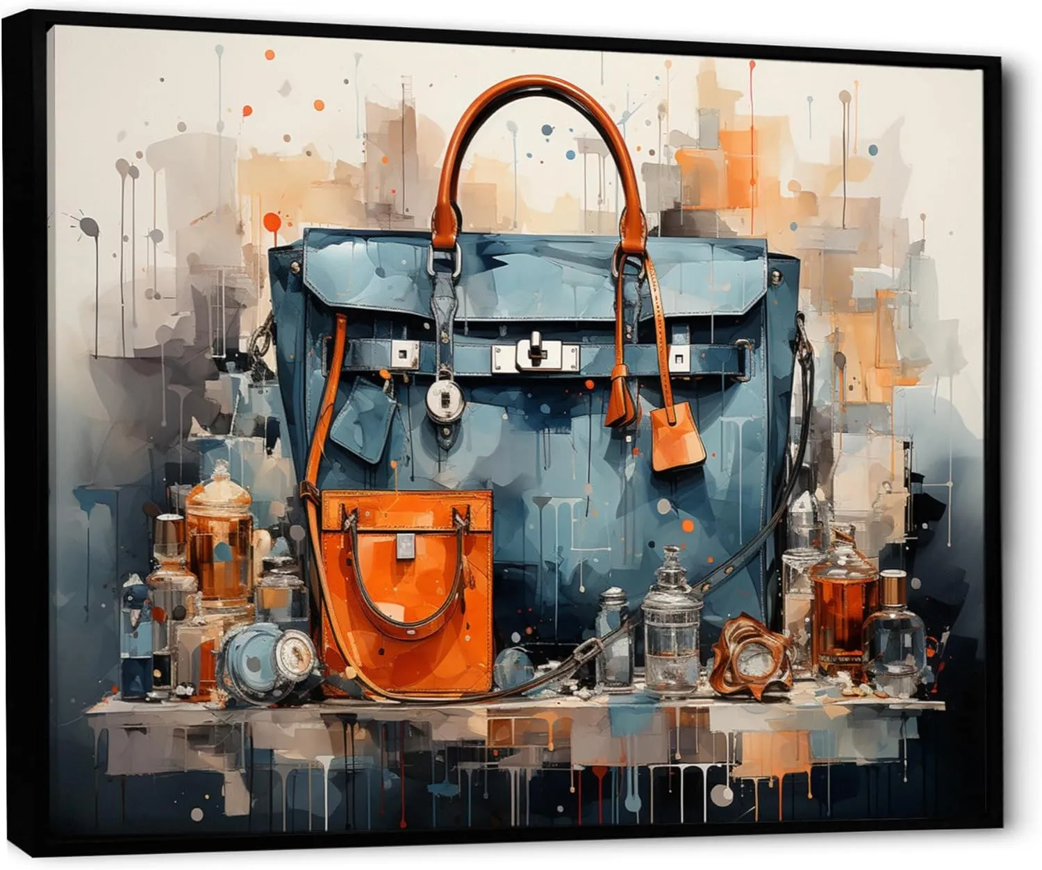 Fashion framed wall Art, Black Handbag in Minimalism, Fashion Large framed wall art decor, Teal Glam black framed wall art, 20x12 inches black frame