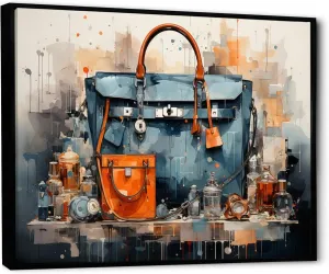 Fashion framed wall Art, Black Handbag in Minimalism, Fashion Large framed wall art decor, Teal Glam black framed wall art, 20x12 inches black frame
