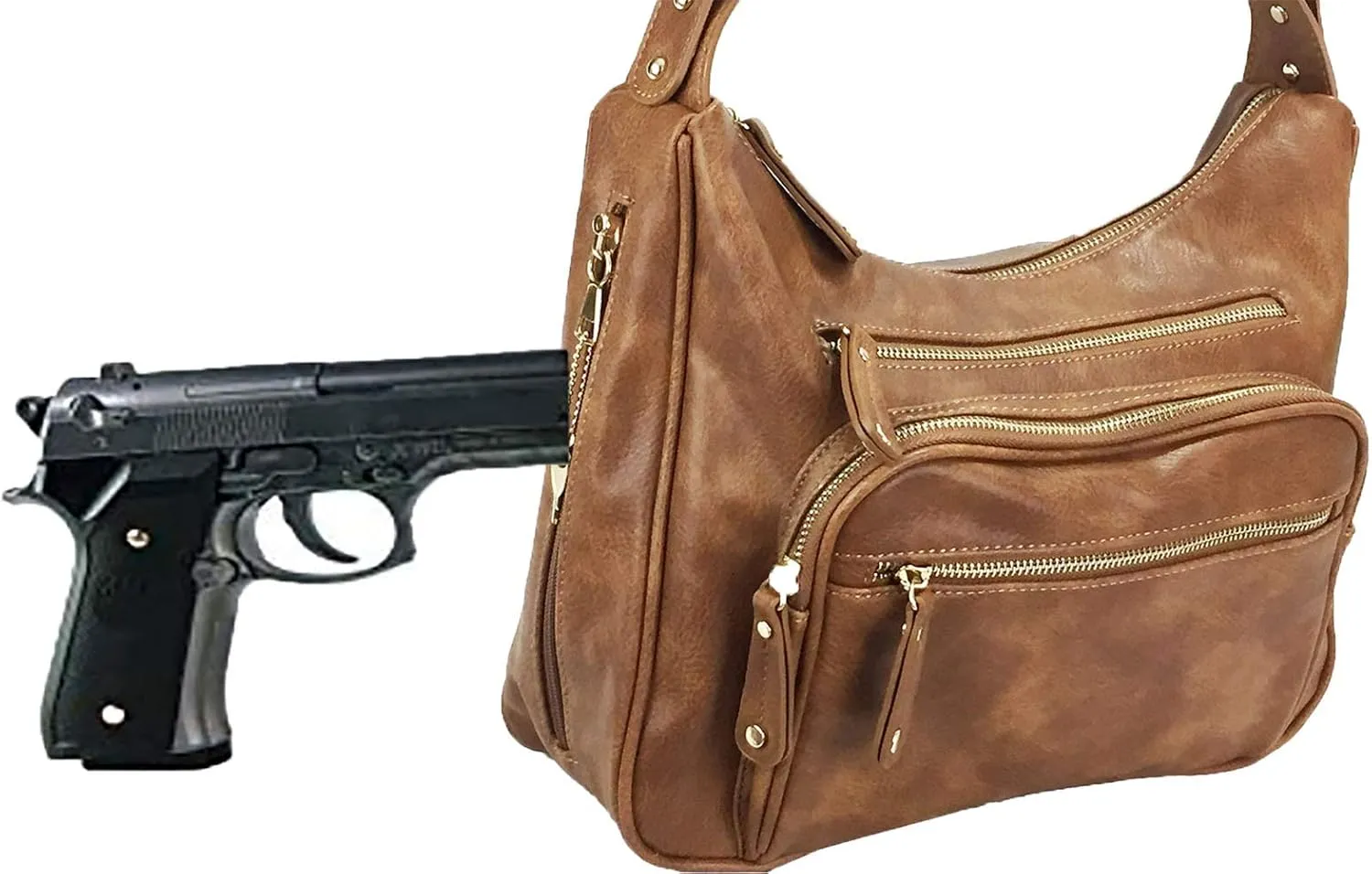 Fashion Locking Concealed Carry Big Hobo Bag CCW Cross Body Bag with Credit Card Slots