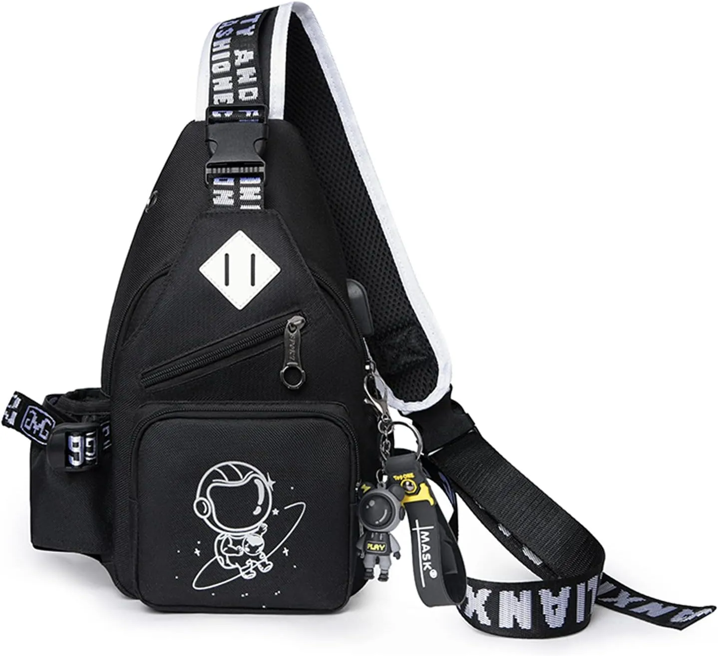 Fashion One-Shoulder Backpack Youth Leisure Backpack With USB Port Earphone Hole, Cartoon Luminous Pattern