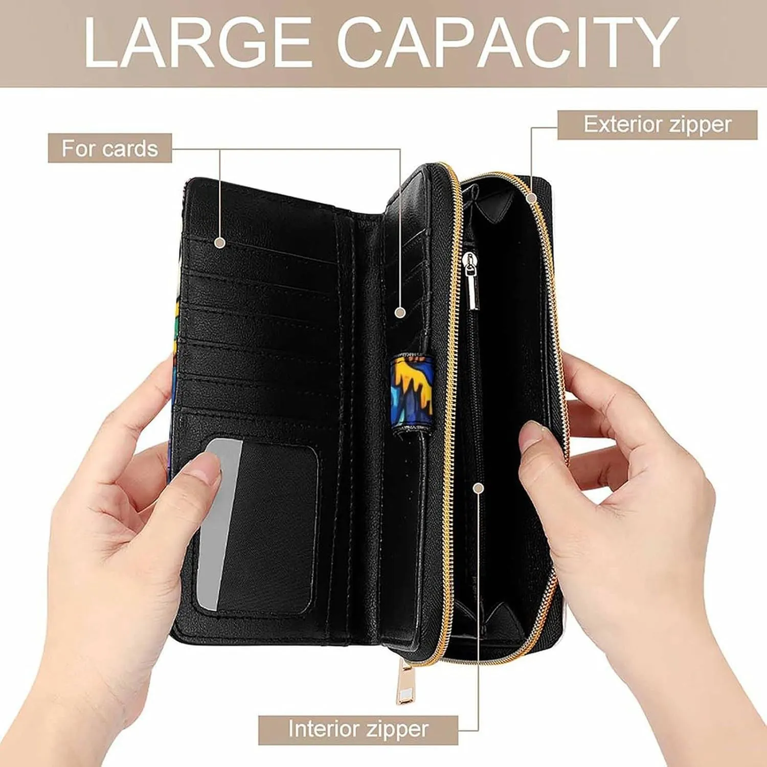 Fashion PU Leather Wallet, Multi-Functional Lightweight Trippy Magic Mushrooms Art Wallets, 12 Card Slots and Compartments, Women Men Large Capacity Travel Purse