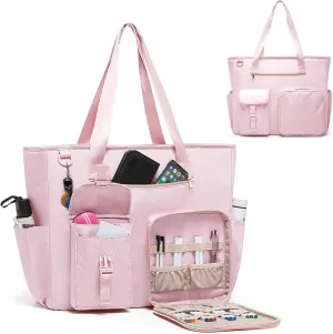 Fasrom XXL Teacher Bag for Work Women with 15.6 inches Laptop Compartment, Extra Large Teacher Utility Tote Bags to Hold Teacher Supplies and More, Pink (Patent Design)