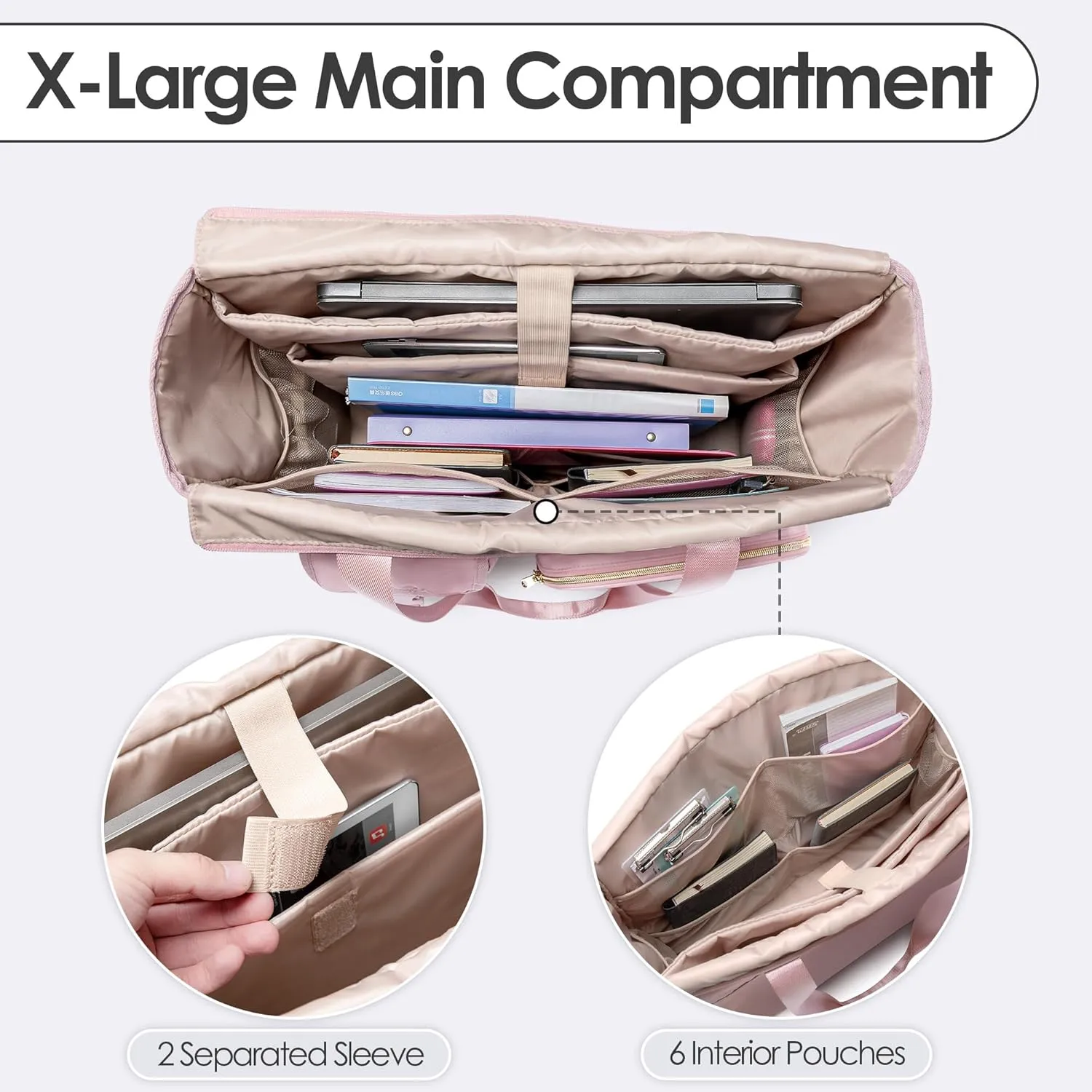 Fasrom XXL Teacher Bag for Work Women with 15.6 inches Laptop Compartment, Extra Large Teacher Utility Tote Bags to Hold Teacher Supplies and More, Pink (Patent Design)