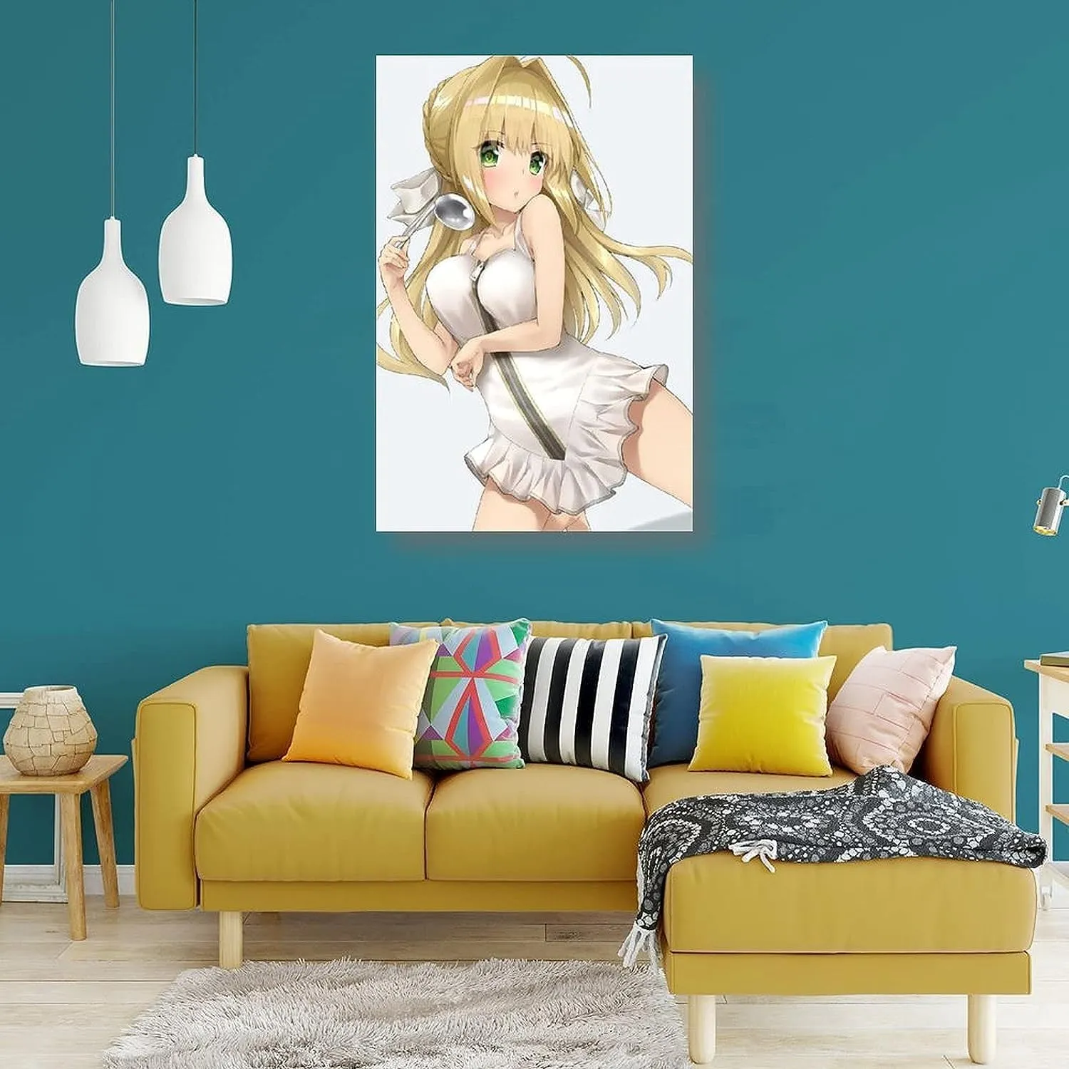 Fate Anime Poster Japanese Altria Pendragon Lily Canvas Wall Art Poster Decorative Bedroom Modern Home Print Picture Artworks Posters (Frame,16"X24")