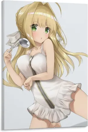 Fate Anime Poster Japanese Altria Pendragon Lily Canvas Wall Art Poster Decorative Bedroom Modern Home Print Picture Artworks Posters (Frame,16"X24")