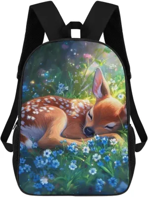 Fawn Deer Flowers Laptop Backpack for Men Women 17 Inch Shoulder Bag Travel Daypack