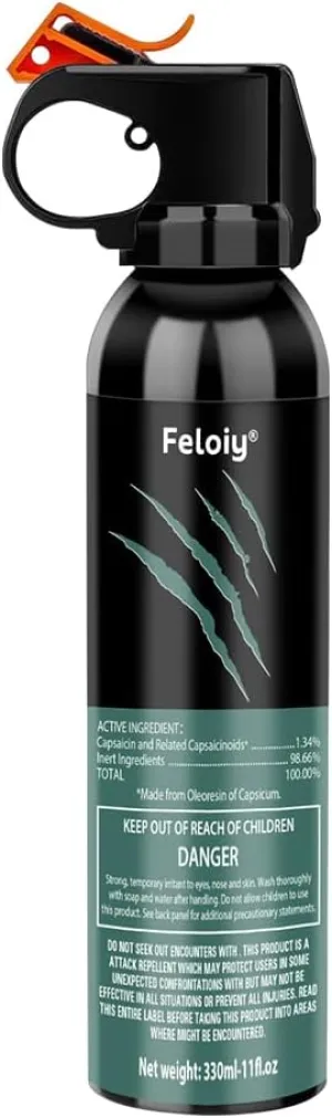Feloiy Pepper Spray - Range 30 feet - Great for Safety During Hiking, Camping and Other Outdoor Activities (330ml)