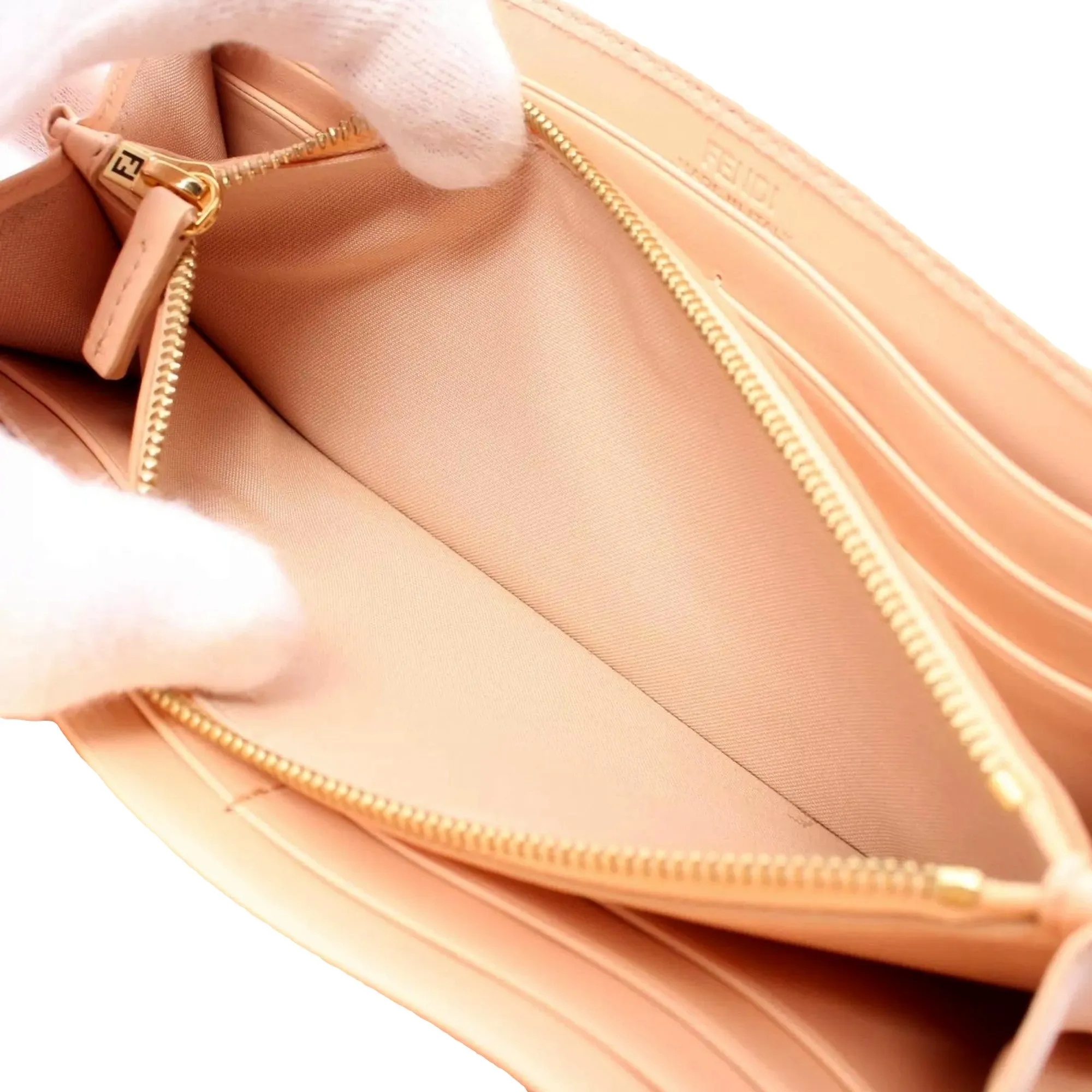 Fendi F Is Fendi Leather Long Envelope Womens Wallet Light Rose Beige Pink