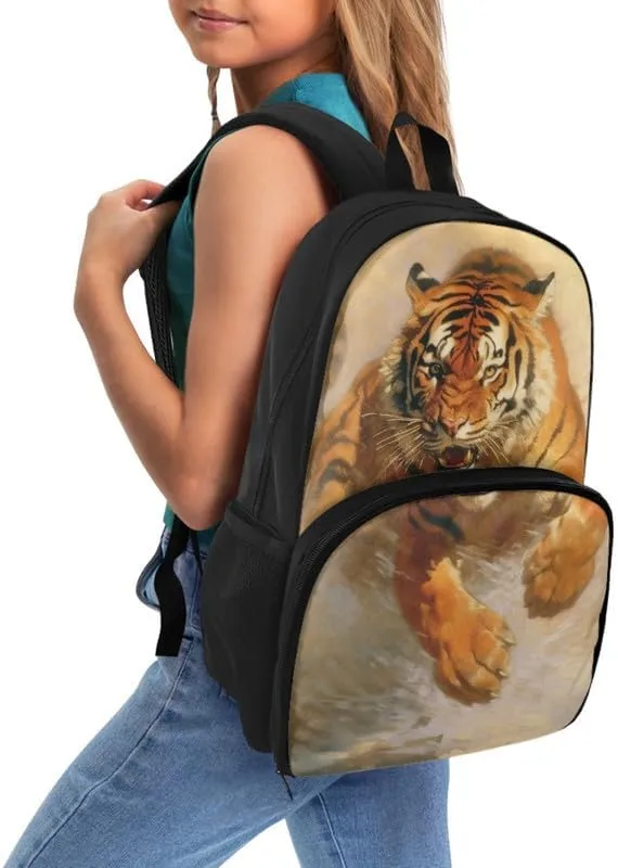 Fierce Tiger Hand Drawing Lunch Backpack Insulated Cooler Backpack for Roaring Tiger Art Painting Boys Elementary Bookbag with Lunch Bag for Teens Students Boys Girls