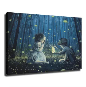 Firefly Secrets Chasing Fireflies Poster Canvas Print Wall Art Modern Room Living Room Bathroom Kitchen Bedroom Decor (12×18inch-Framed)