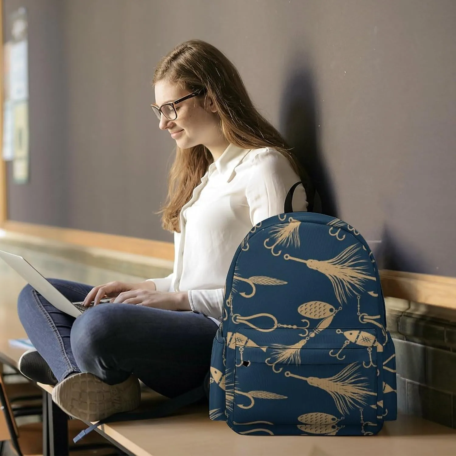 Fishing Lures Summer Casual Travel Backpack Lightweight with Multi Compartment Laptop Bagpack for Women Men Hiking Business Work