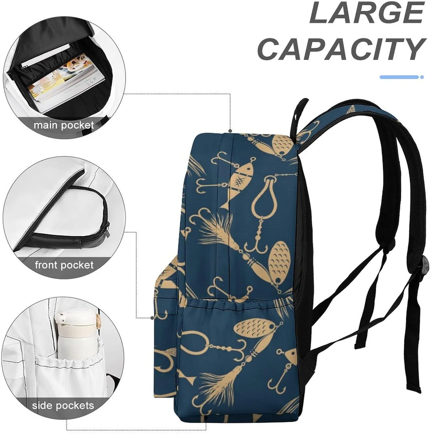 Fishing Lures Summer Casual Travel Backpack Lightweight with Multi Compartment Laptop Bagpack for Women Men Hiking Business Work