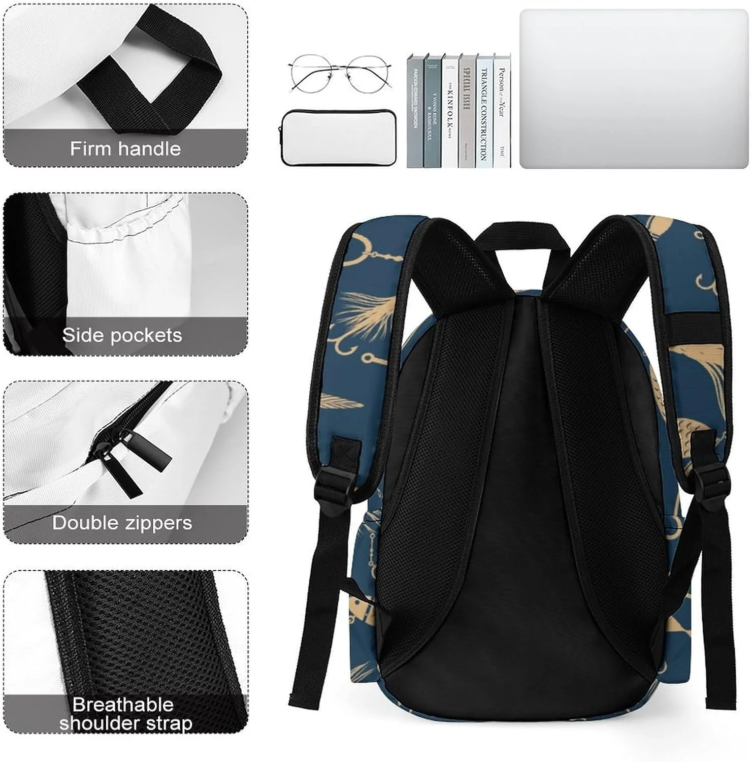 Fishing Lures Summer Casual Travel Backpack Lightweight with Multi Compartment Laptop Bagpack for Women Men Hiking Business Work