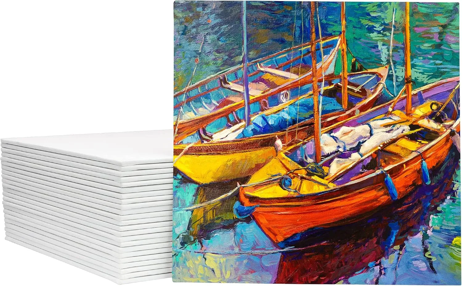 FIXSMITH Canvas Boards for Painting 8x8 Inch, Super Value 24 Pack Paint Canvases, White Blank Canvas Panels, 100% Cotton Primed, Painting Art Supplies
