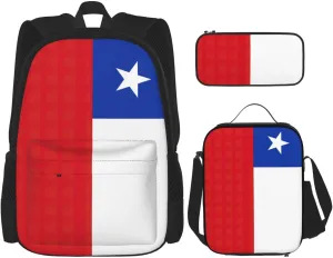 Flag Of Chile Print Comfortable Adjustable Shoulder Casual Fashion Backpack Lunch Bag Pencil Case