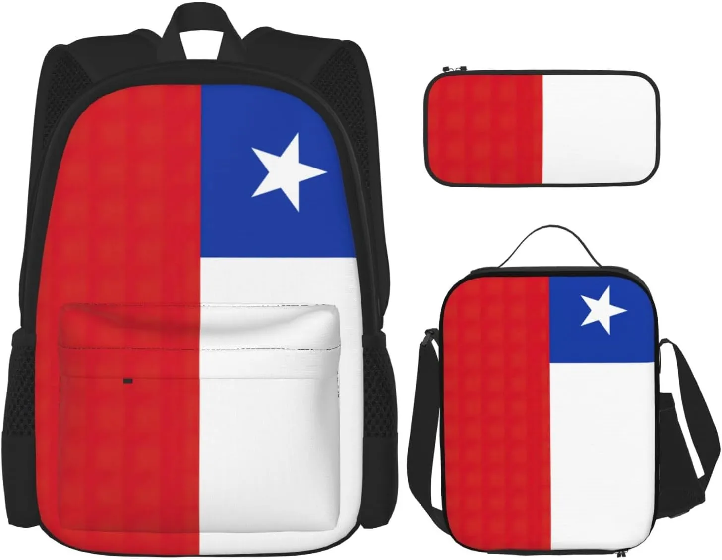 Flag Of Chile Print Comfortable Adjustable Shoulder Casual Fashion Backpack Lunch Bag Pencil Case